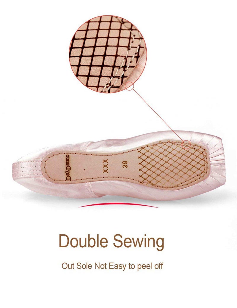 Daydance Women's Ballet Pointe Shoes Pink Ribbon Ballerina Shoes with Silicone Toe Pads (Light Pink, 9) - Image 4